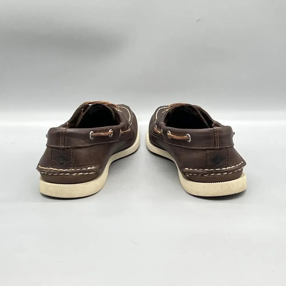 Sperry Shoes Mens 10 Brown Leather Top Sider 2 Eye Boat Moc Toe Casual Comfort